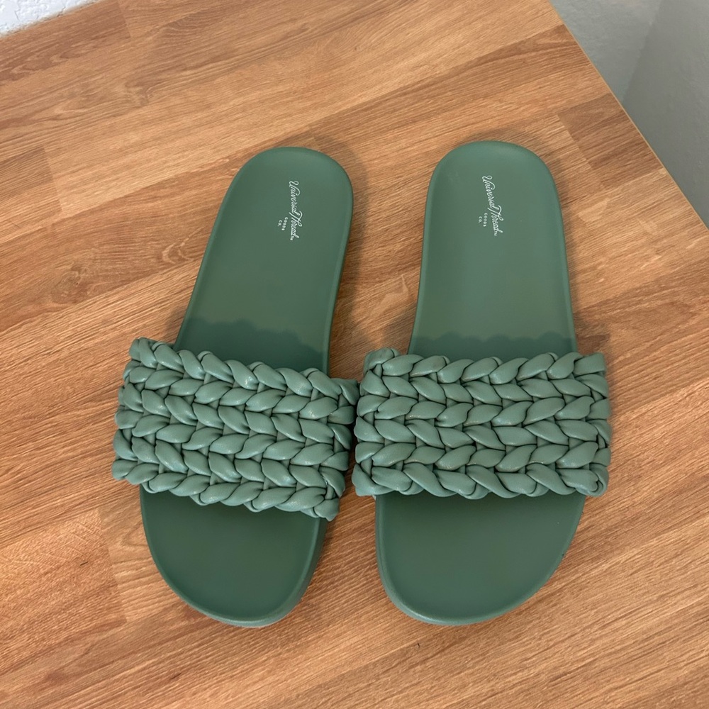 Green Braided Slide Sandals